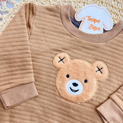 Conj. Casaco Matalasse Ursinho de Pelinho e Calça de Moletom - Marrom